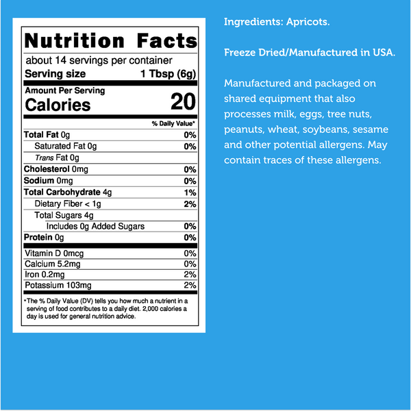 Nutrition facts for Freeze Dried Apricot Powder