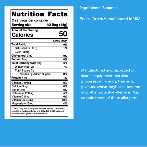 Nutrition facts for Freeze Dried Banana Chips