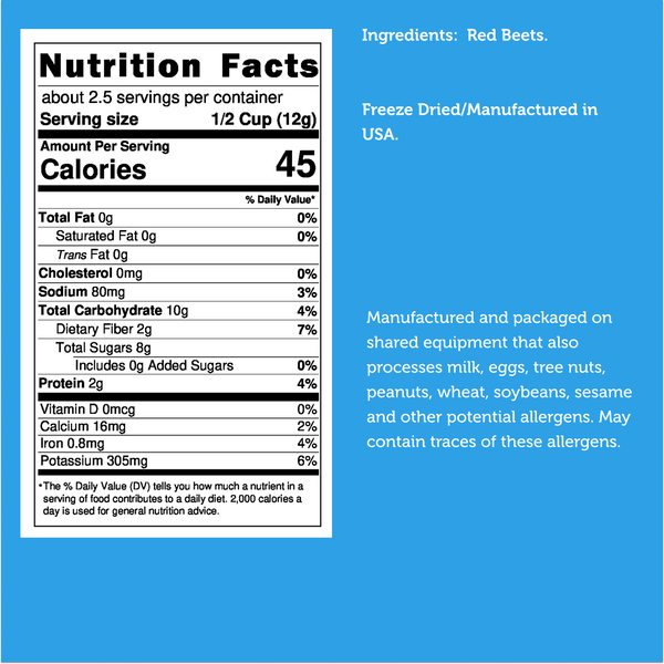 Nutrition facts for Freeze Dried Red Beet Chips