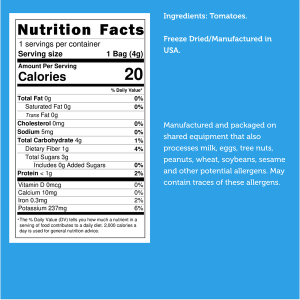 Nutrition facts for Freeze Dried Tomatoes
