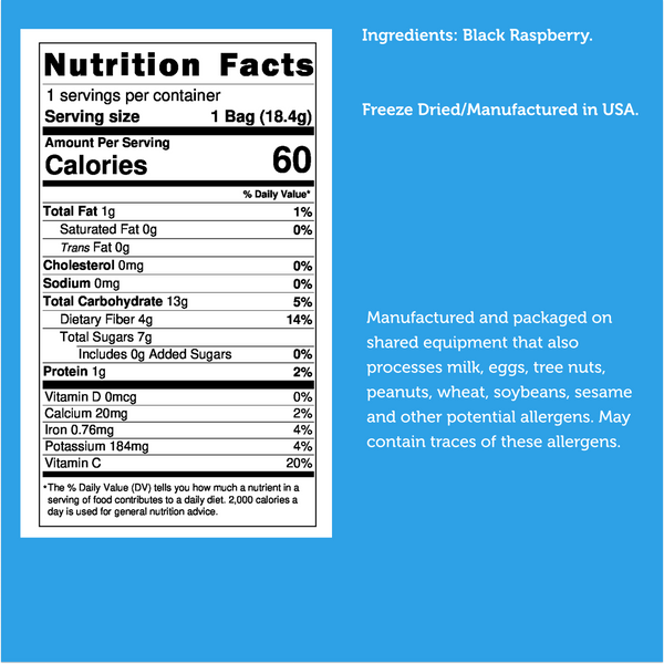 Nutrition facts for Freeze Dried Black Raspberry