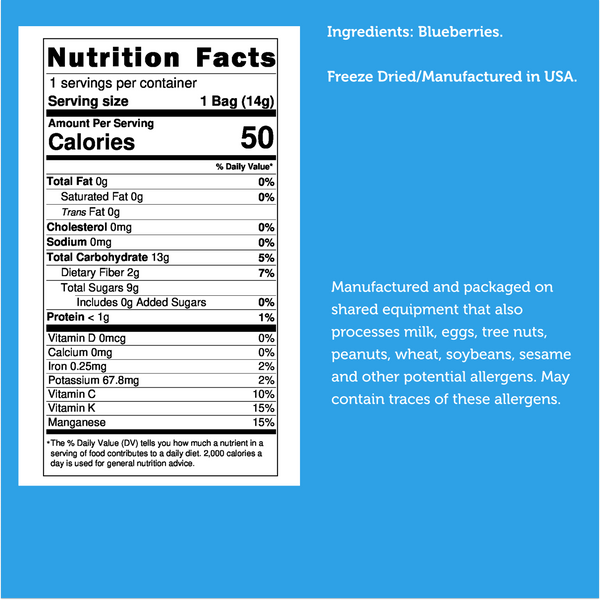 Nutrition facts for Freeze Dried Blueberries