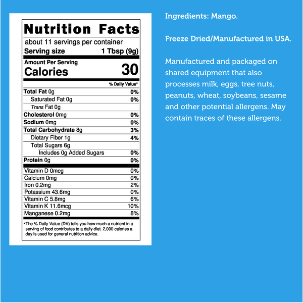 Nutrition facts for Freeze Dried Blueberry Powder