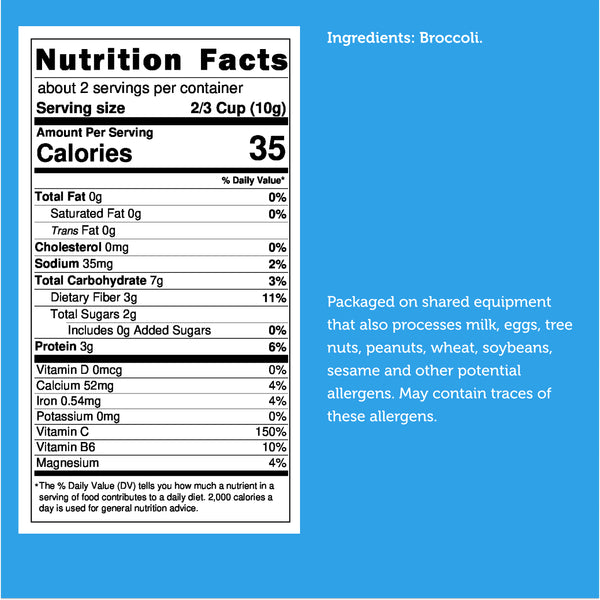 Nutrition facts for Freeze Dried Broccoli