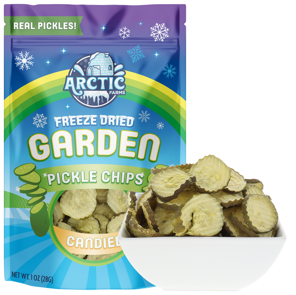 Freeze Dried Pickle Chips Candied Large Bag with Bowl