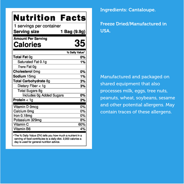 Nutrition facts for Freeze Dried Cantaloupe Melon