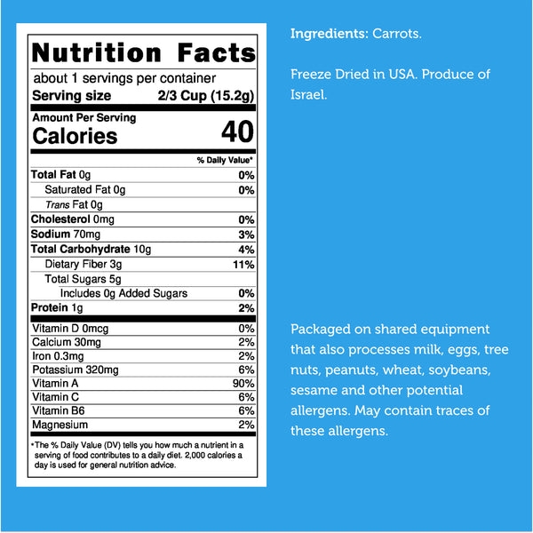 Nutrition facts for Freeze Dried Carrot Chips