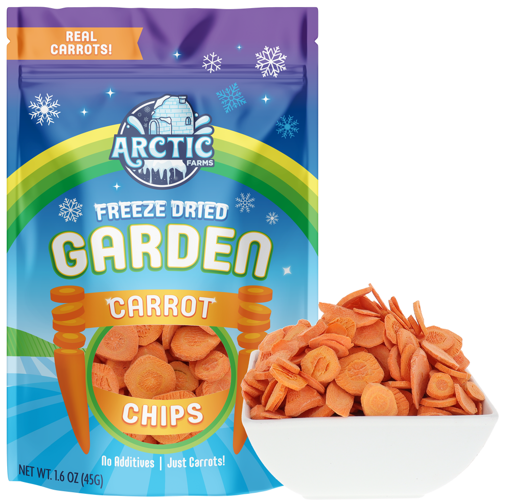 Freeze Dried Carrot Chips Bag and Bowl