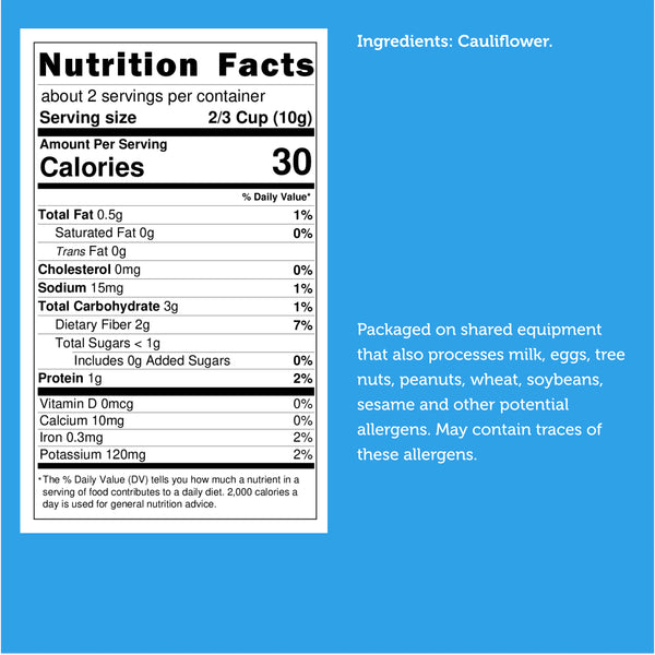 Nutrition facts for Freeze Dried Cauliflower