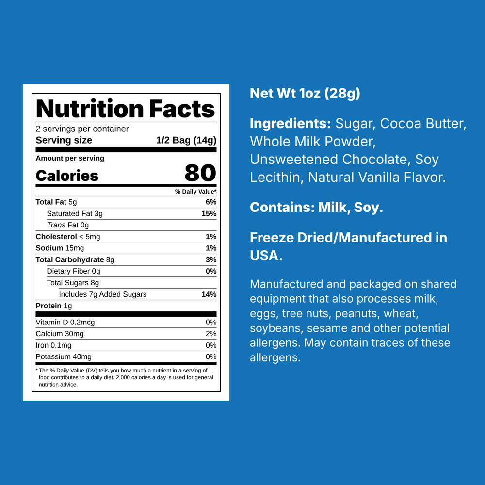 Freeze Dried Premium Belgian Milk Chocolate