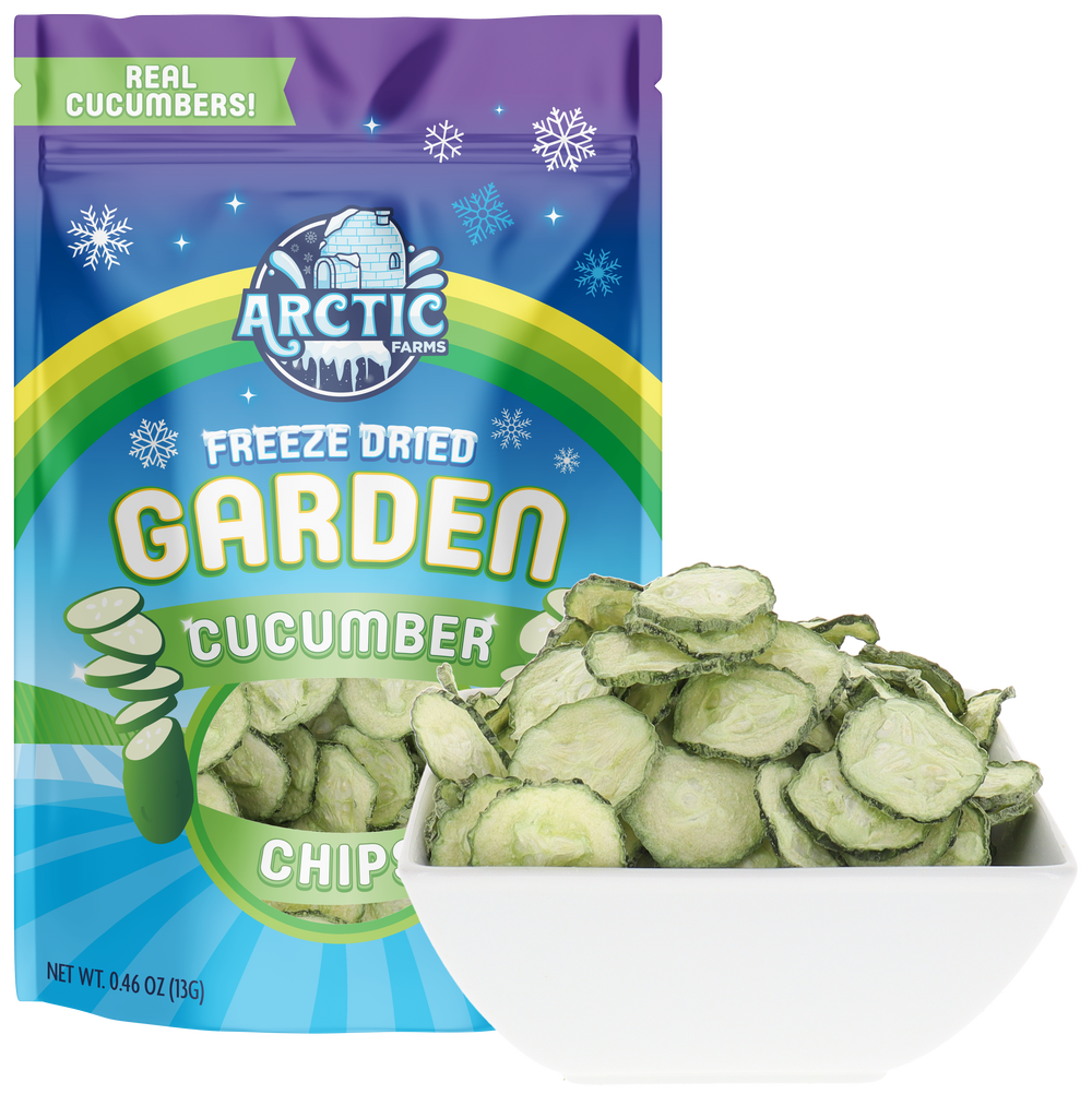 Freeze Dried Cucumber Chips Bag and Bowl