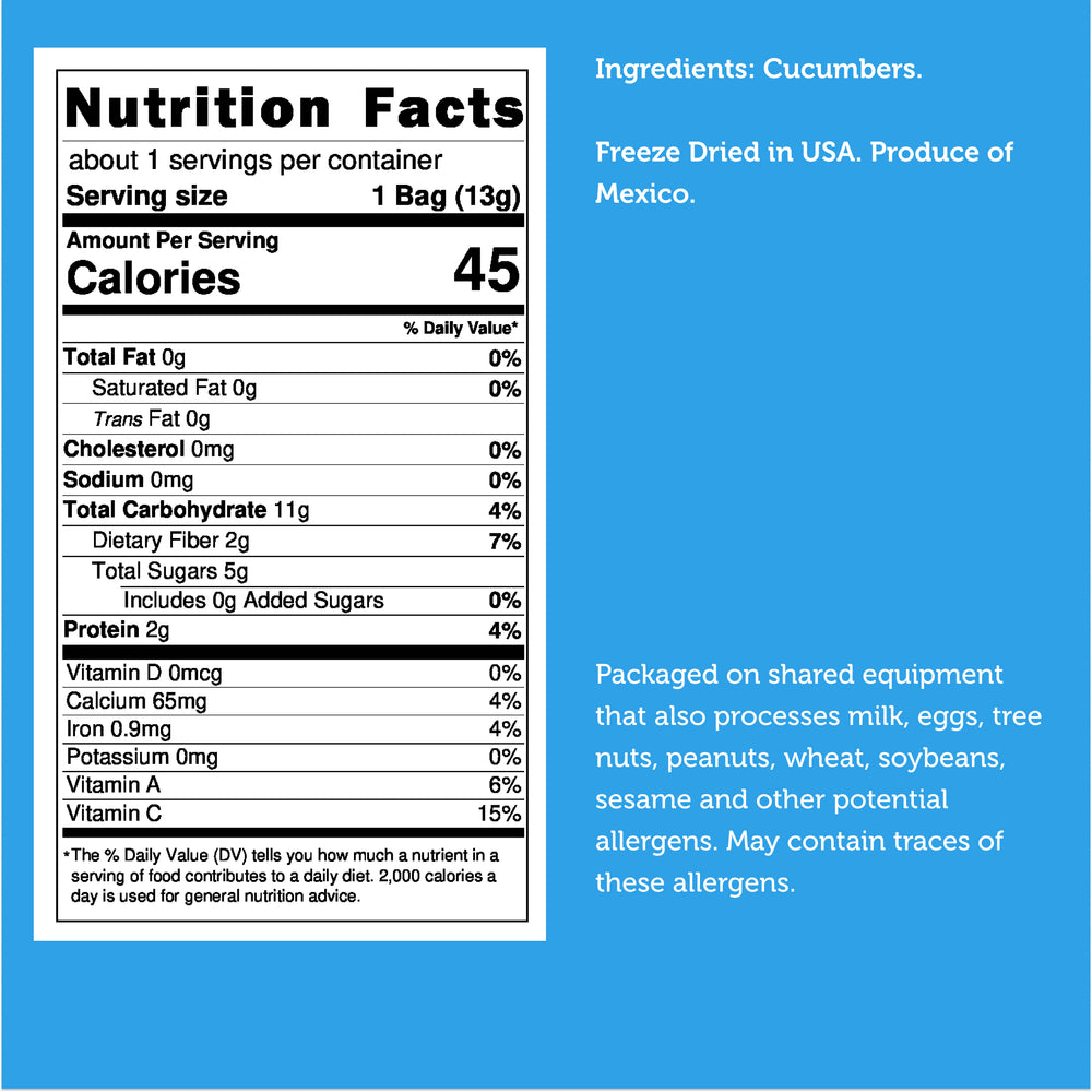 Freeze Dried Cucumber Chips Nutrition Facts Large Bag