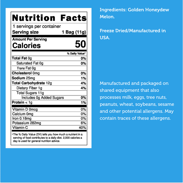 Nutrition facts for Freeze Dried Golden Honeydew Melon