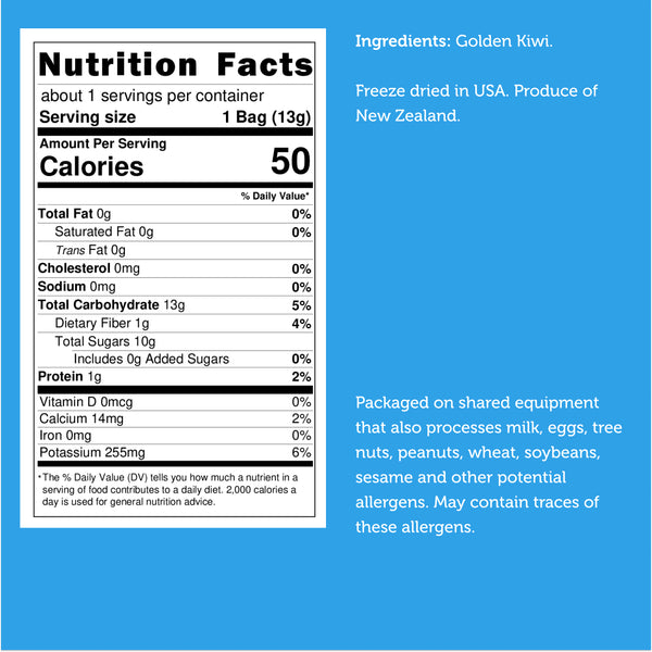 Nutrition facts for Freeze Dried Golden Kiwi
