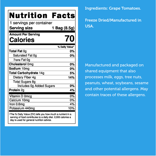 Nutrition facts for Freeze Dried Grape Tomatoes