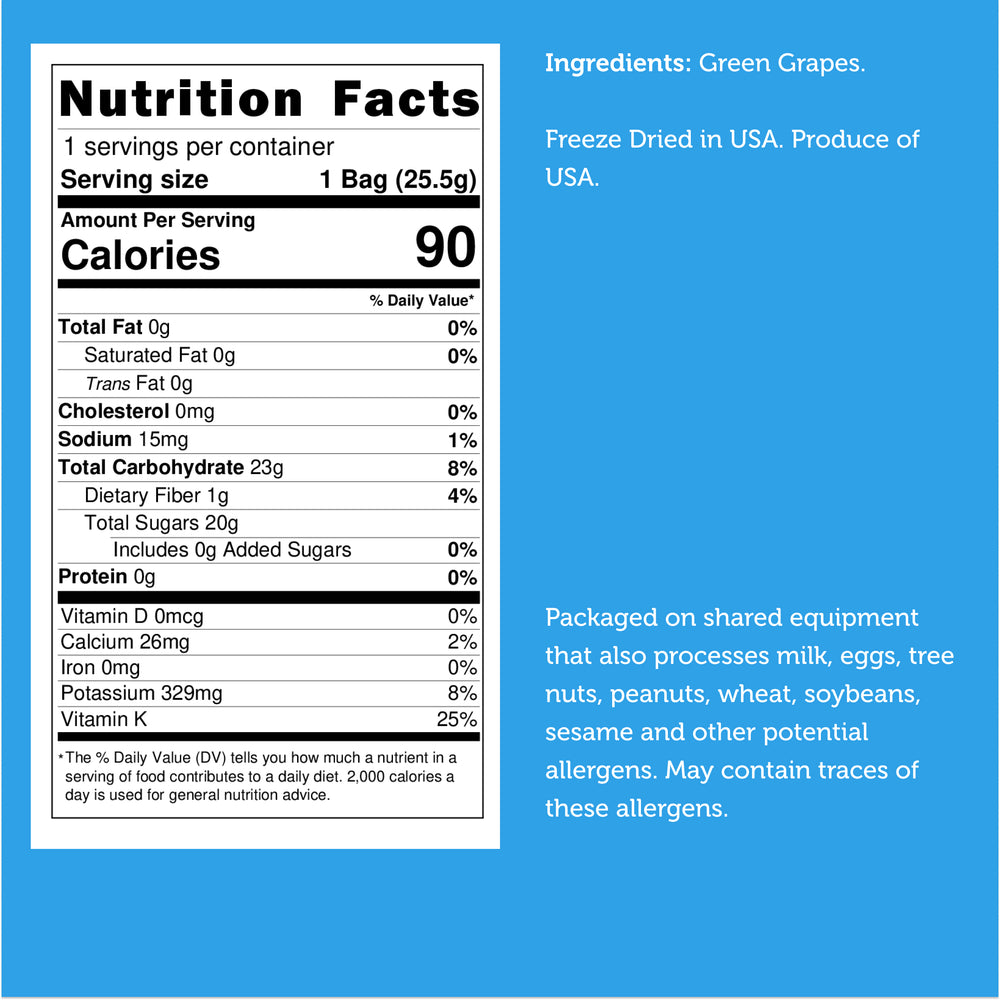 Freeze Dried Green Grapes Nutrition Facts Small Bag