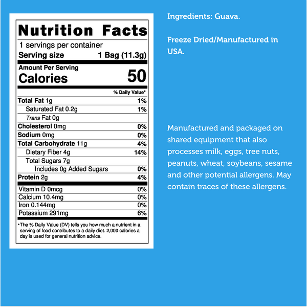 Nutrition facts for Freeze Dried Guava
