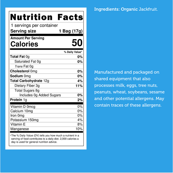 Nutrition facts for Freeze Dried Organic Ripe Jackfruit