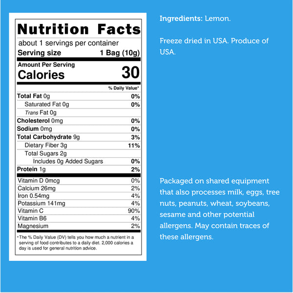 Nutrition facts for Freeze Dried Lemon Slices