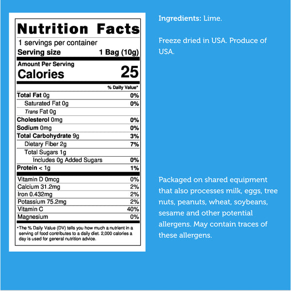 Nutrition facts for Freeze Dried Lime Slices