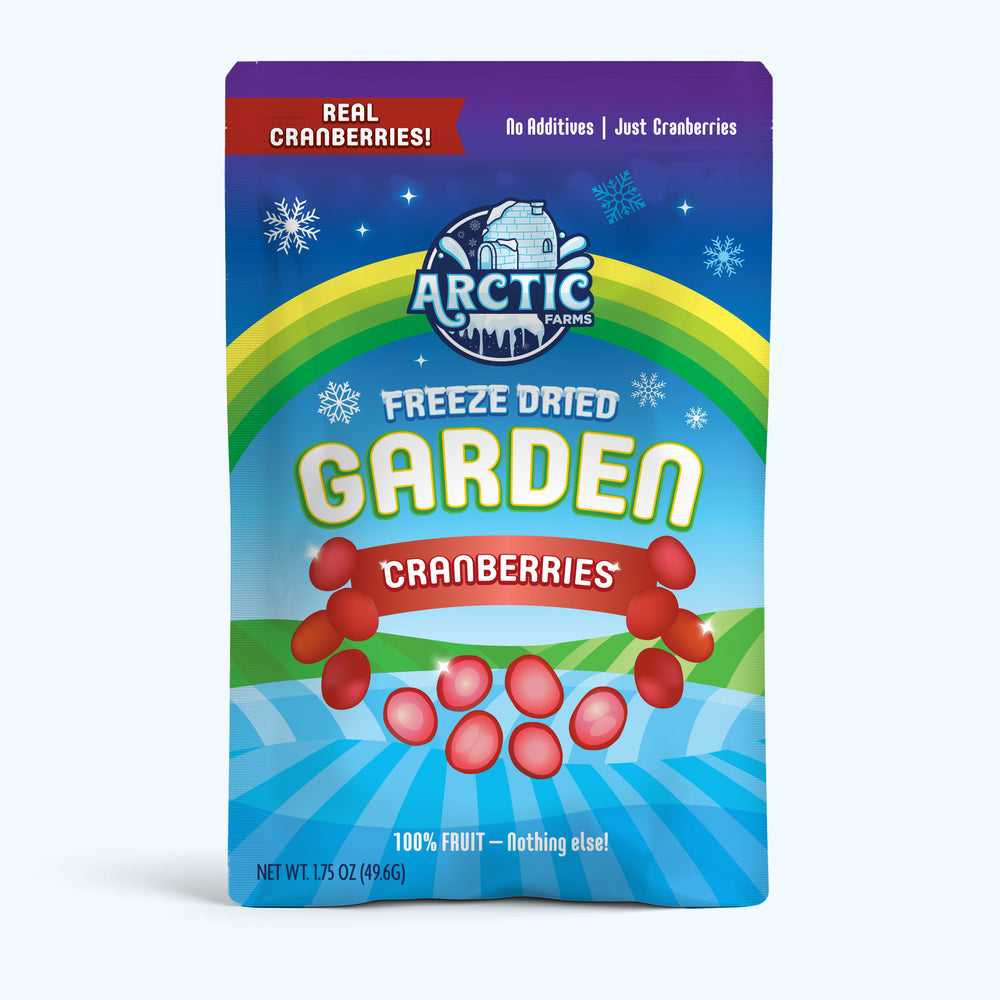 Arctic Farms freeze-dried garden cranberries packaging on a white background