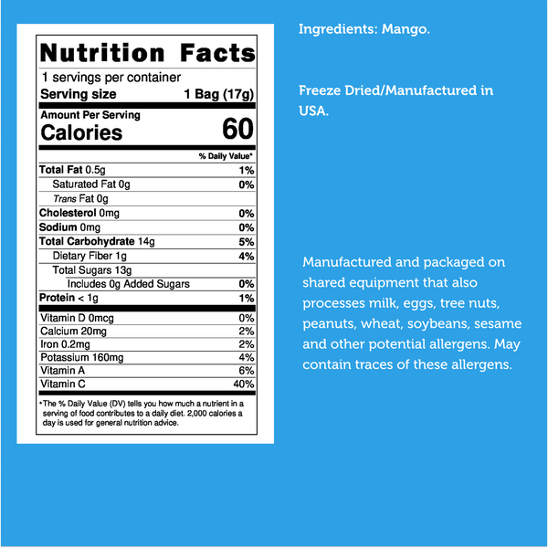Nutrition facts for Freeze Dried Mango