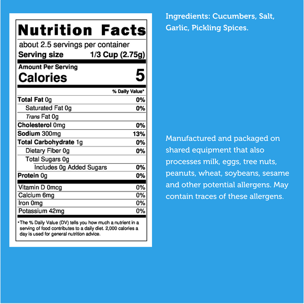 Nutrition facts for Freeze Dried New Pickle Chips from The Pickle Guys (Minimal Salt)