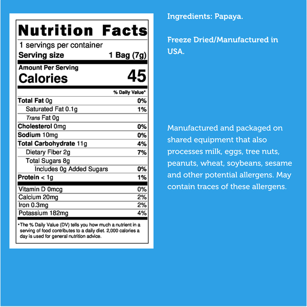 Nutrition facts for Freeze Dried Papaya