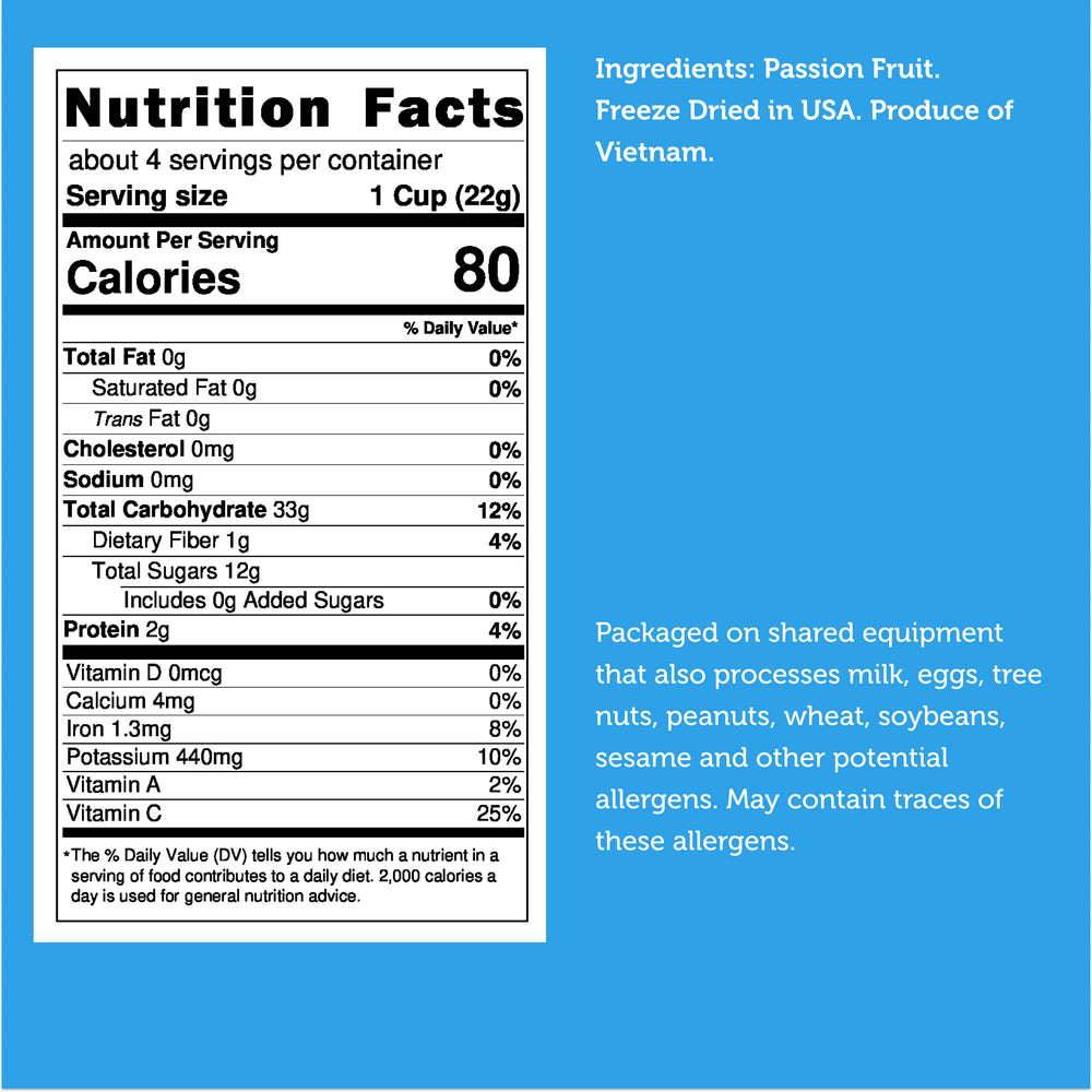 Freeze Dried Passion Fruit Nutrition Facts Large Bag