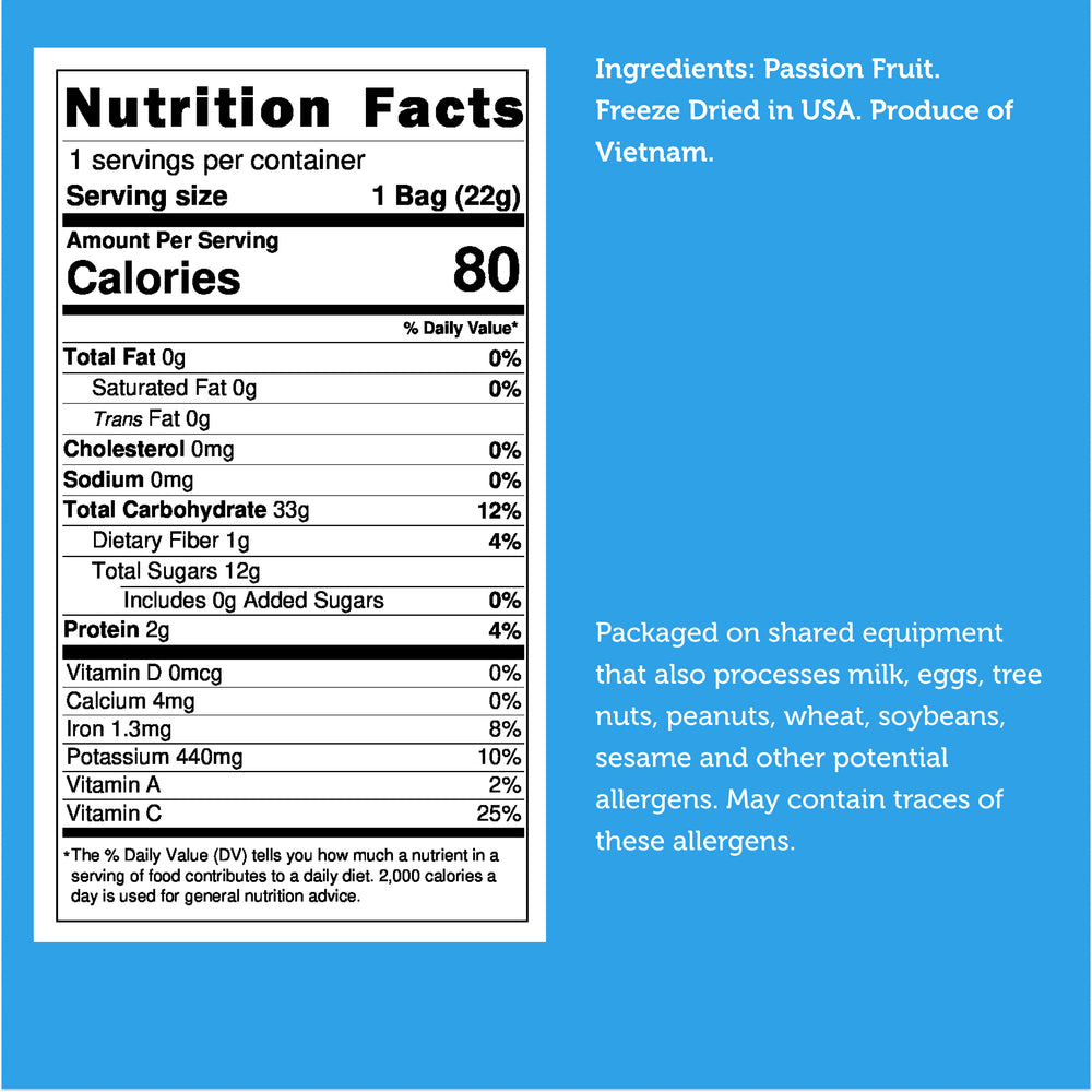 Freeze Dried Passion Fruit Nutrition Facts Small Bag