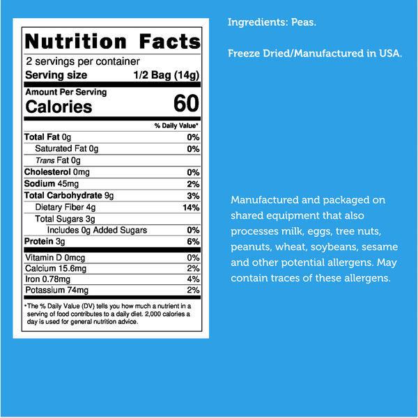 Nutrition facts for Freeze Dried Peas