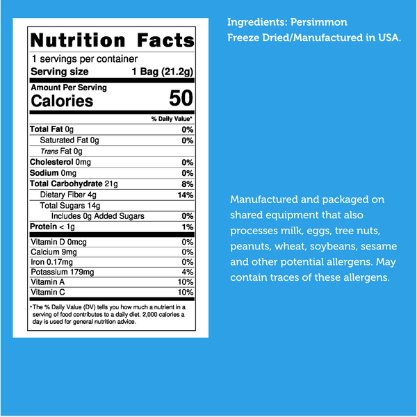 Nutrition facts for Freeze Dried Persimmon Slices