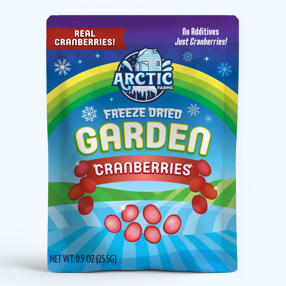 Arctic Farms freeze-dried garden cranberries packaging on a white background