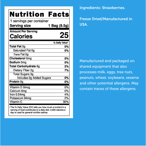 Nutrition facts for Freeze Dried Strawberries - Wholes & Halves