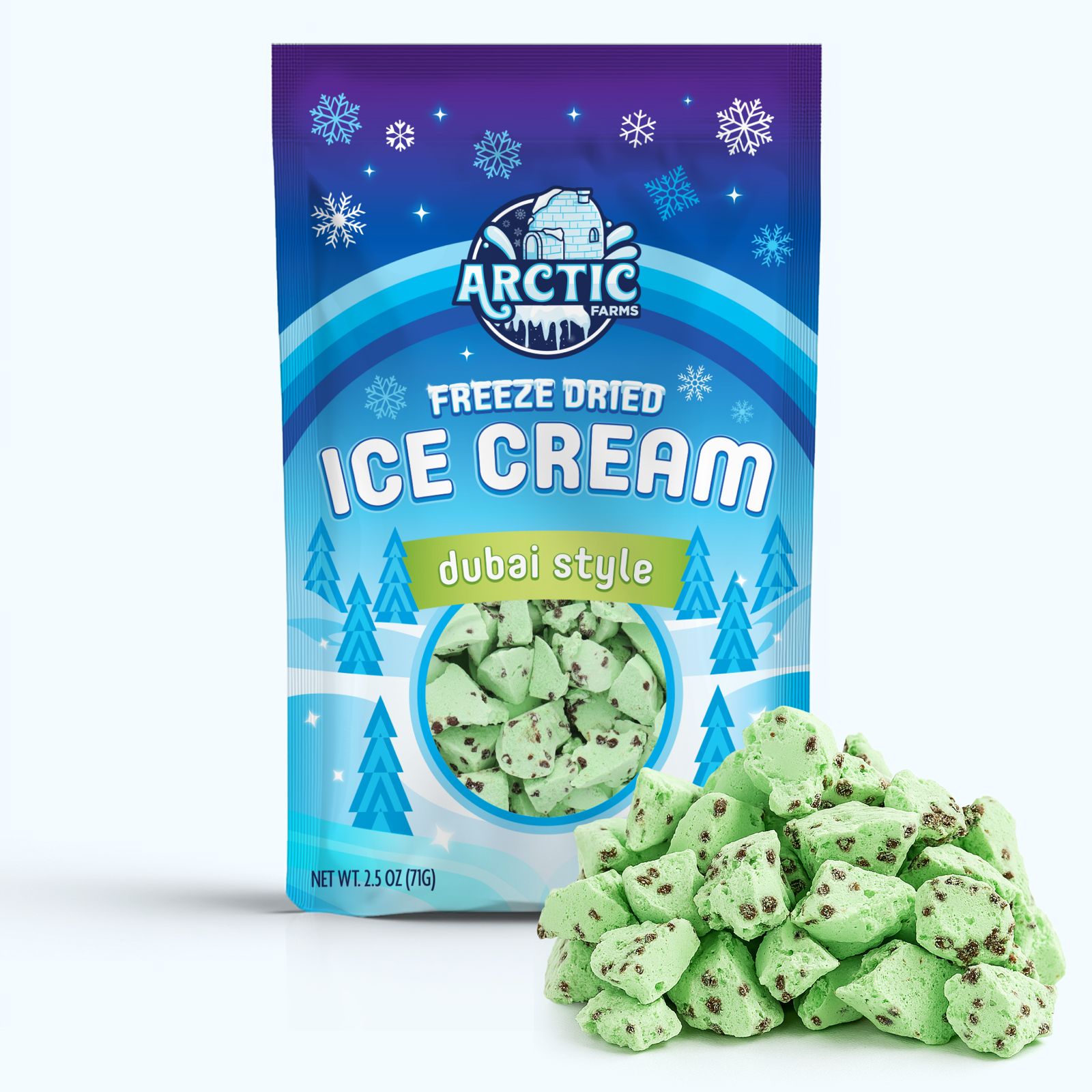 Freeze Dried Ice Cream That Does Not Melt (Bits) Dubai Style Chocolate Pistachio