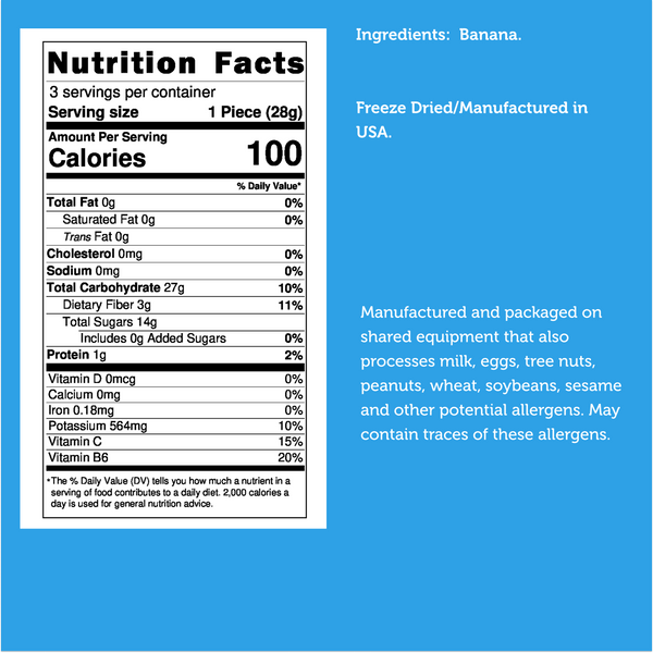 Nutrition facts for Freeze Dried Whole Bananas