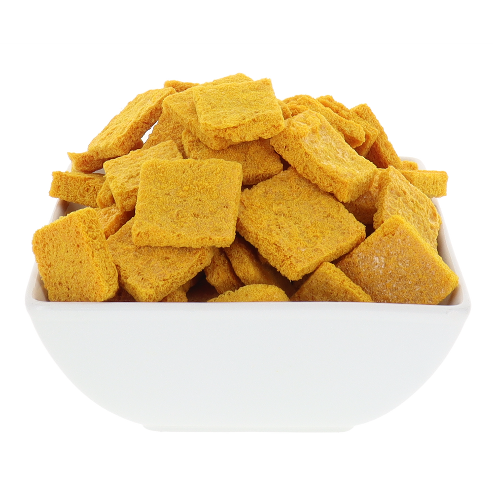 Bowl of freeze dried yellow cactus fruit (prickly pear) pieces