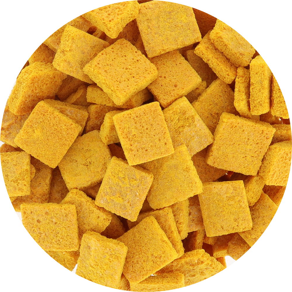 Freeze dried yellow cactus fruit (prickly pear) pieces, top view