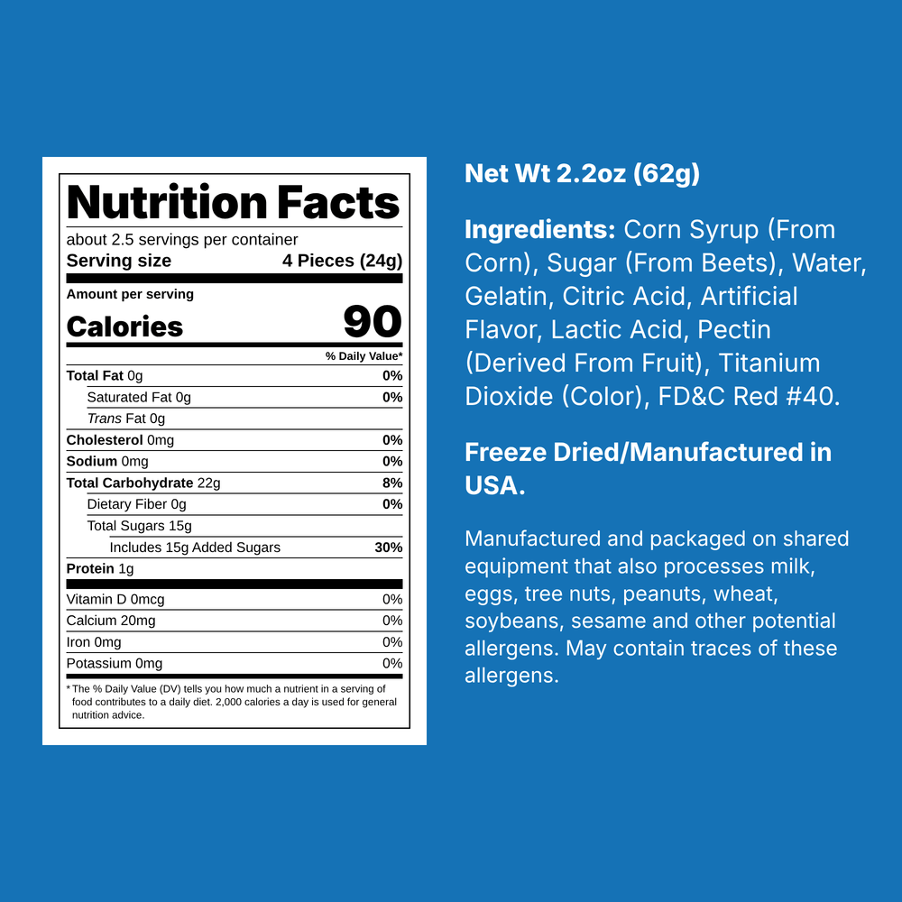Nutrition facts and ingredients for Arctic Farms Freeze Dried Gummy Rings Watermelon, 2.2 oz bag