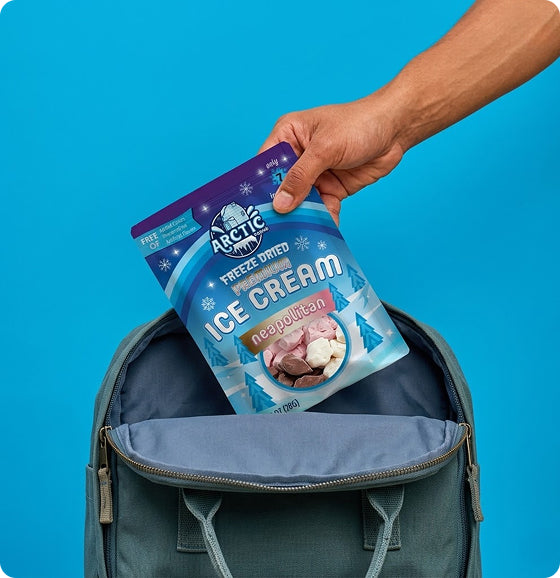 Our ice cream stays shelf-stable and easy to pack